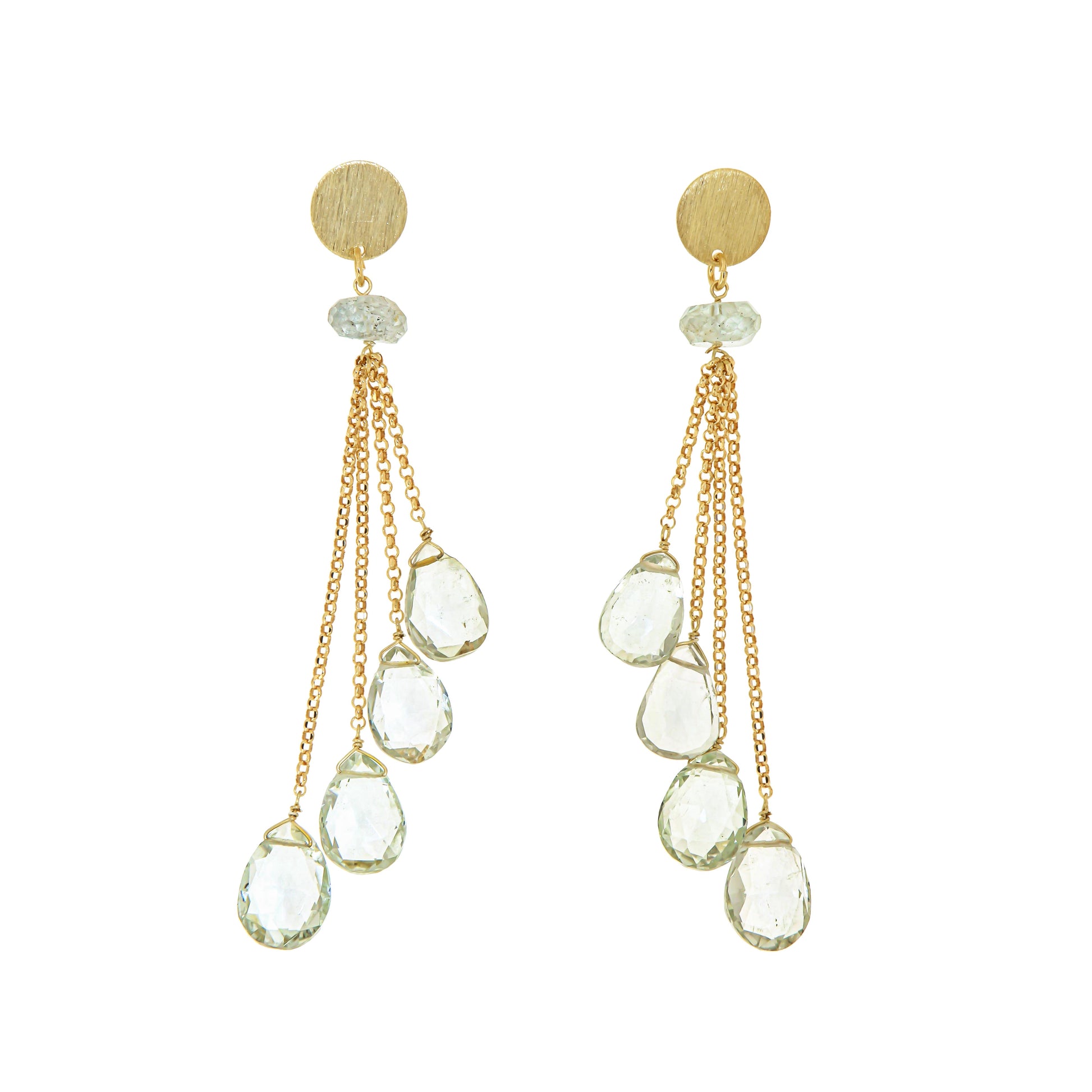 115ORGA-Summer Earrings Silver Yellow Gold Plated with Diamanted Chain and Flat Drop at the end-Yellow Gold Plated