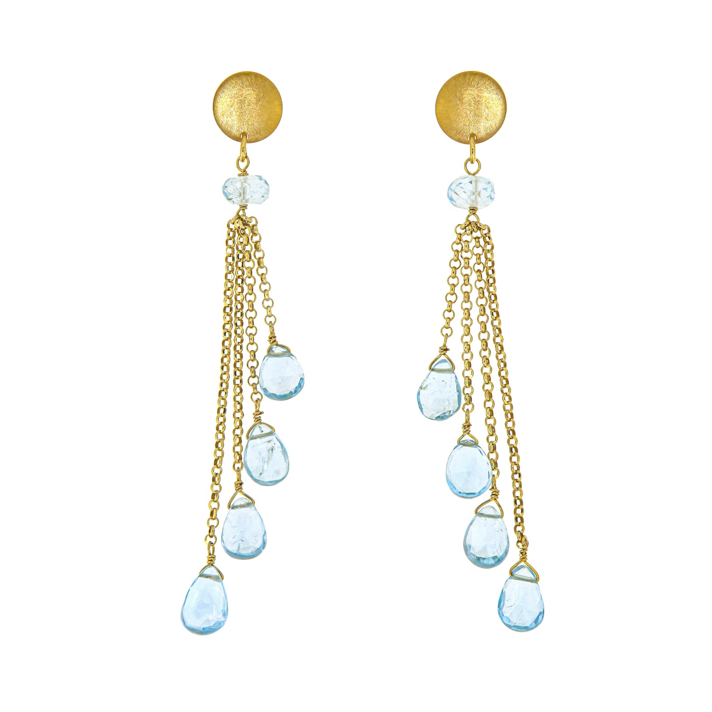 115ORLBT-Summer Earrings Silver Yellow Gold Plated with Diamanted Chain and Flat Drop at the end-Yellow Gold Plated