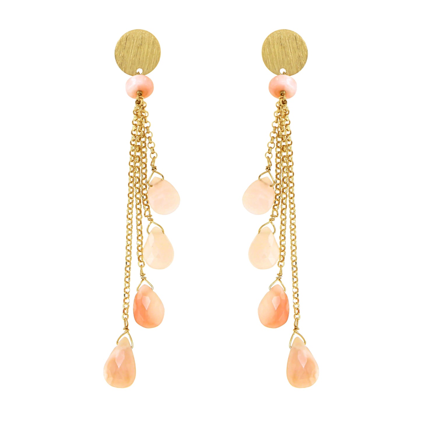 115ORPO-Silver Yellow Gold Plated Earrings with Semi Precious Stones: Pink Opal-Yellow Gold Plated