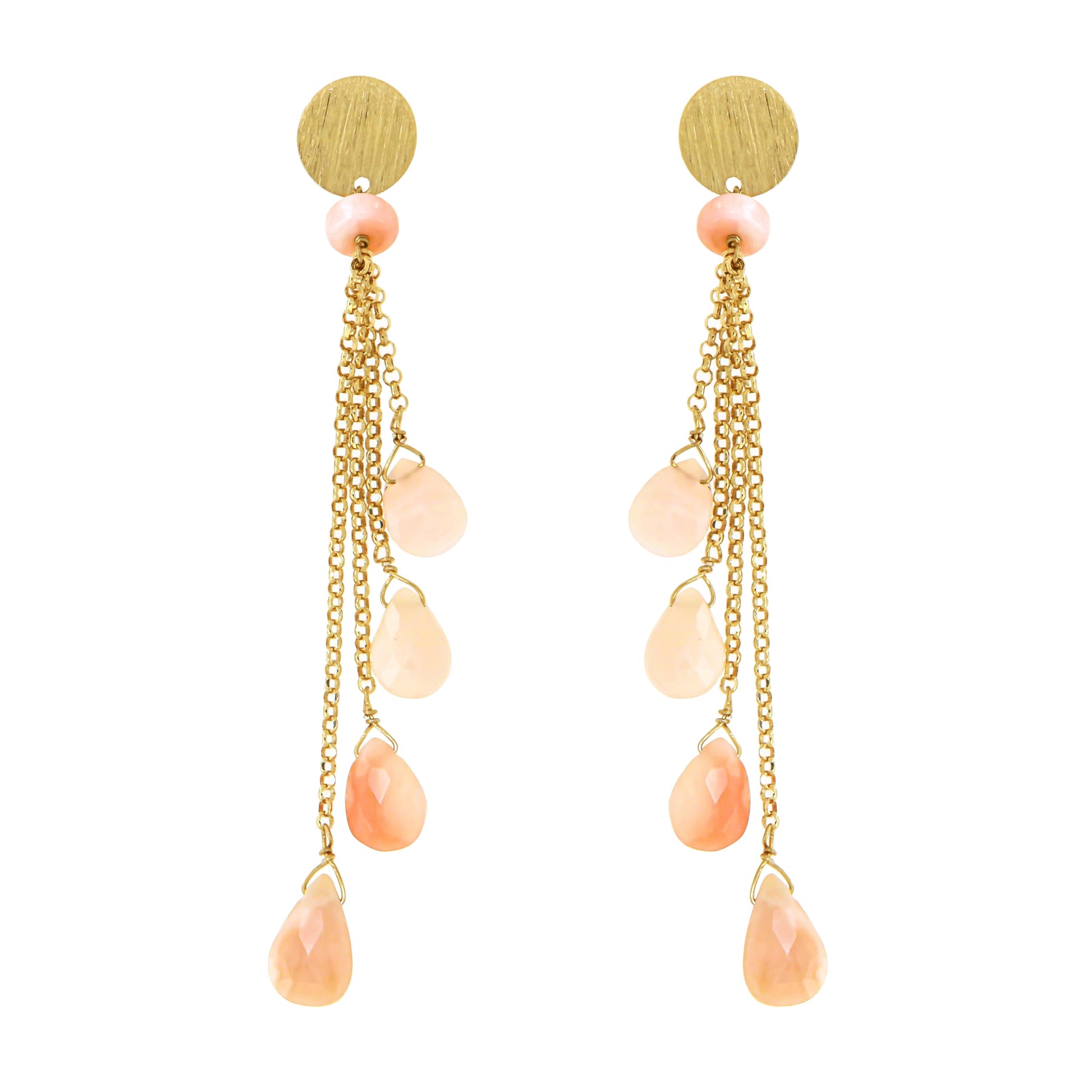 115ORPO-Silver Yellow Gold Plated Earrings with Semi Precious Stones: Pink Opal-Yellow Gold Plated