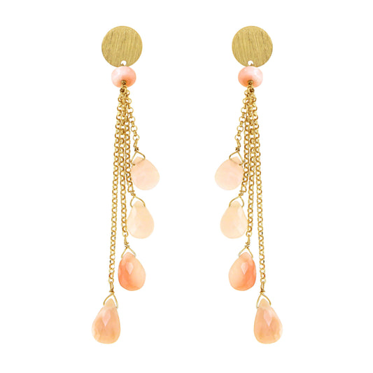 115ORPO-Silver Yellow Gold Plated Earrings with Semi Precious Stones: Pink Opal-Yellow Gold Plated