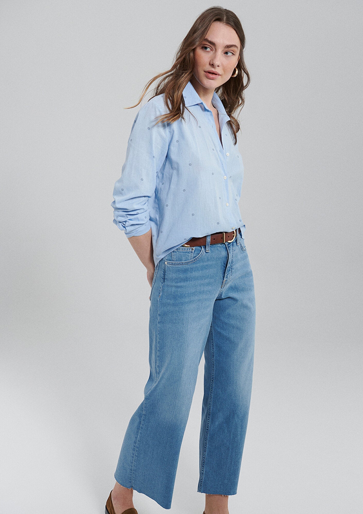 Flower Printed Blue Shirt