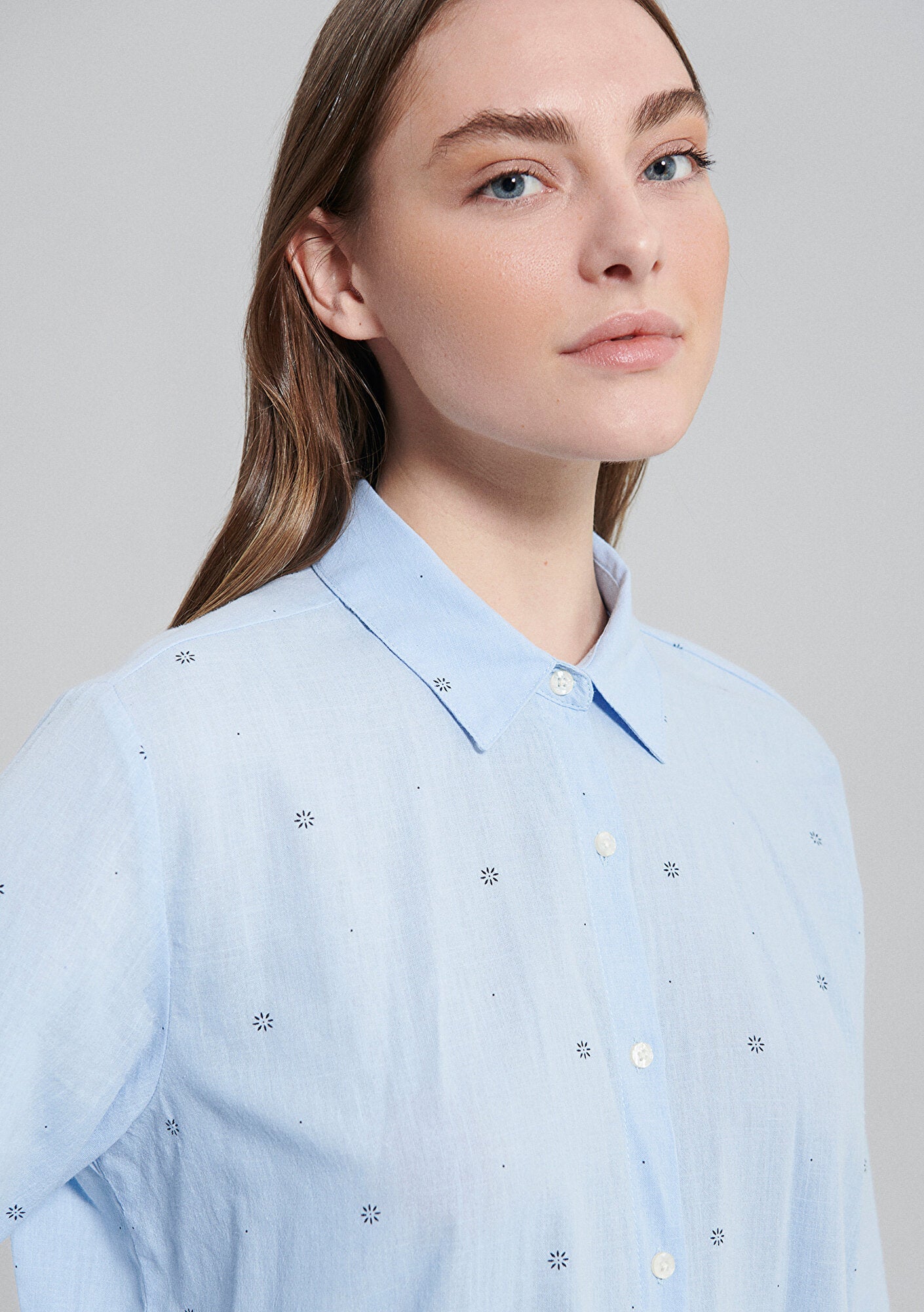 Flower Printed Blue Shirt