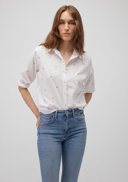 Flower Printed White Shirt