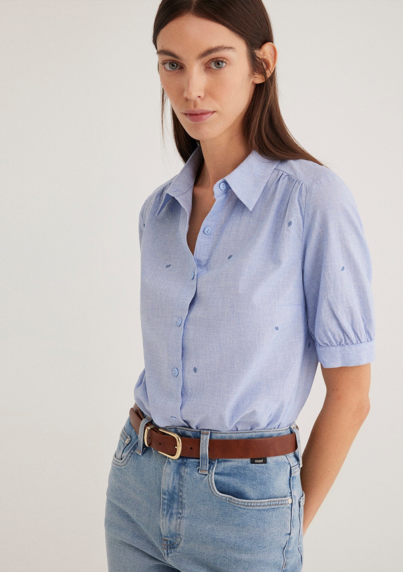 Mini Flower Printed Blue Shirt