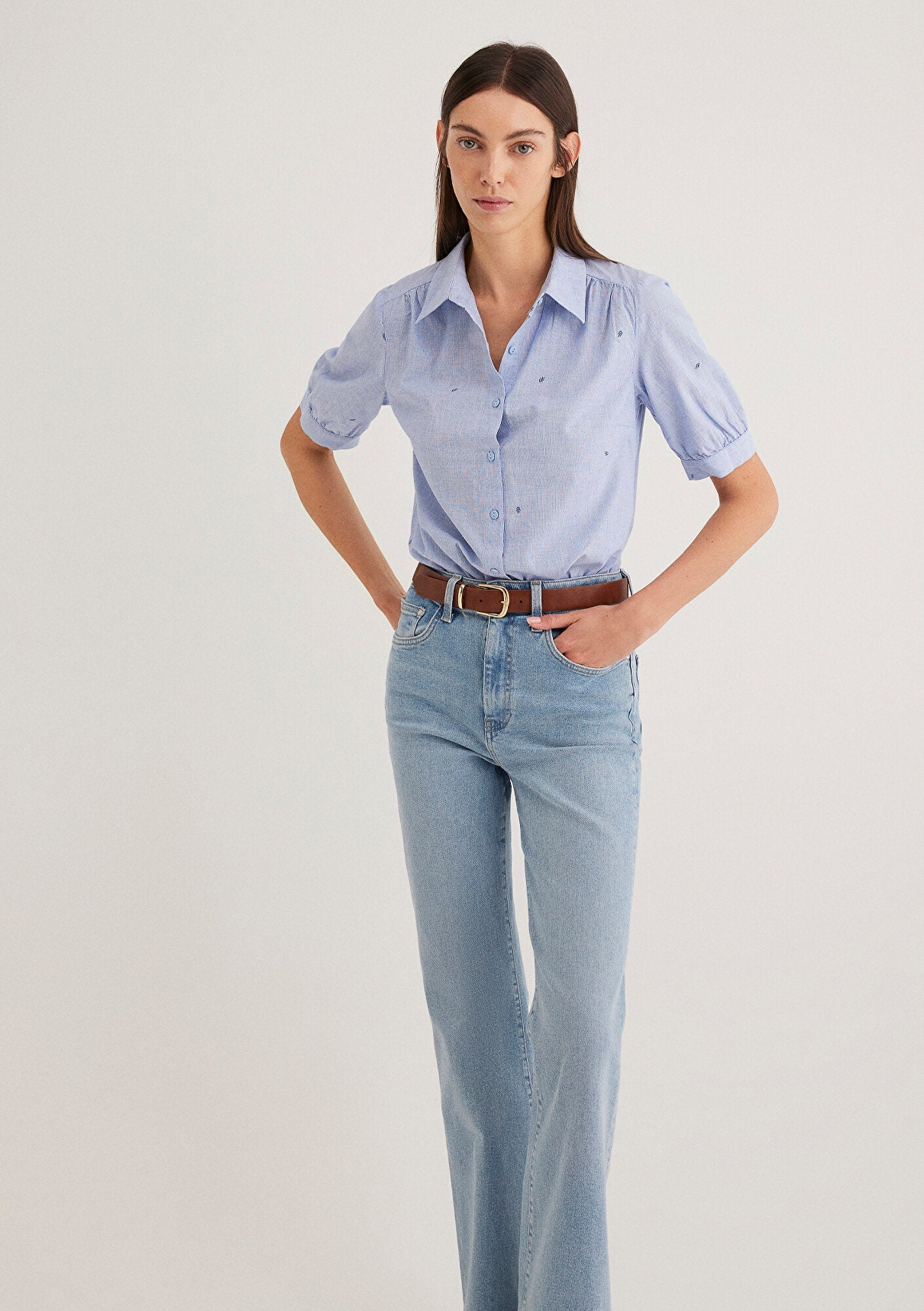 Mini Flower Printed Blue Shirt