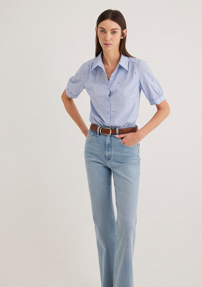 Mini Flower Printed Blue Shirt