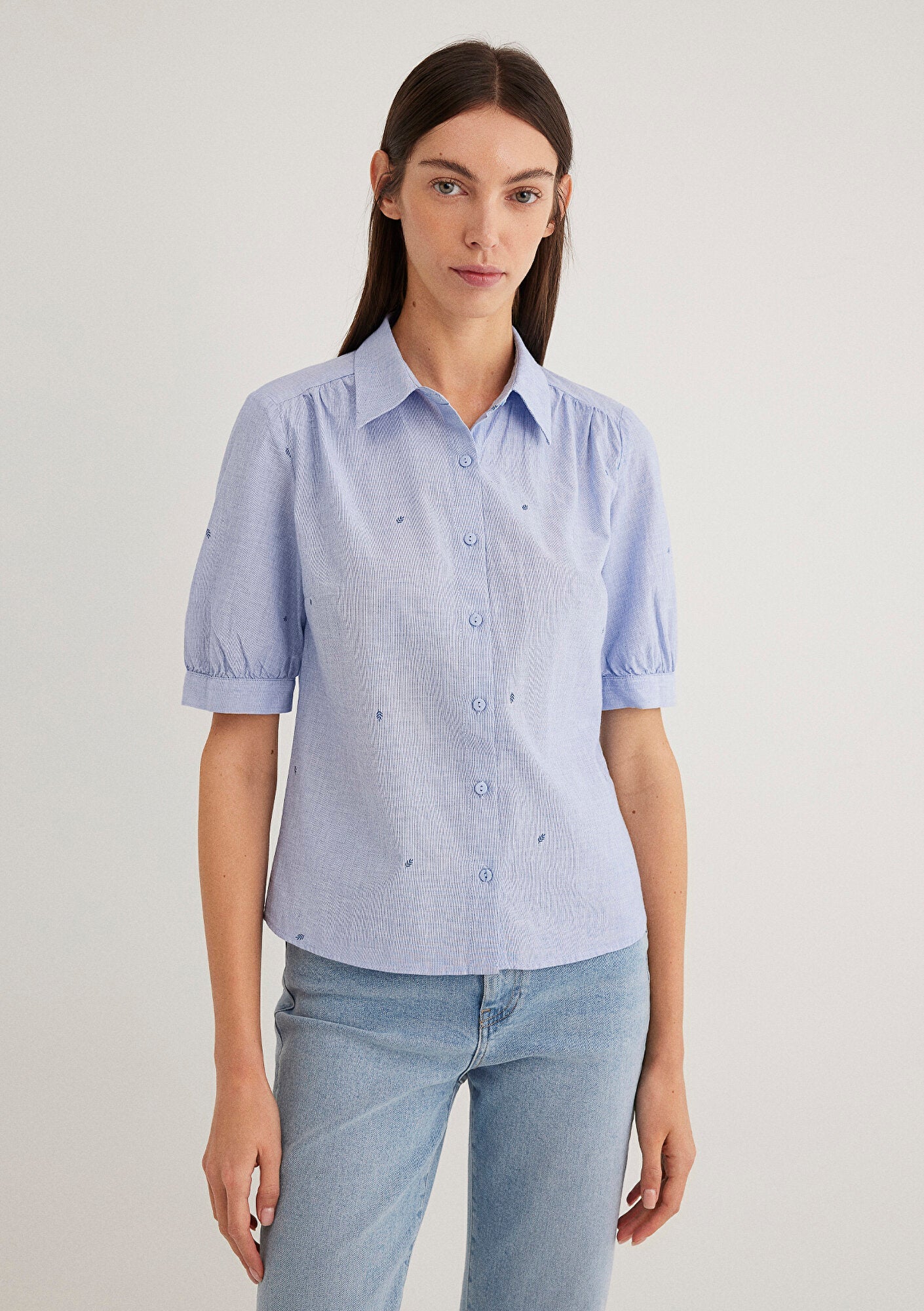 Mini Flower Printed Blue Shirt