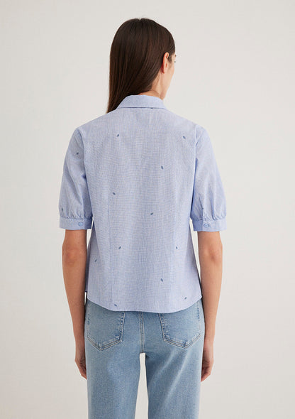Mini Flower Printed Blue Shirt