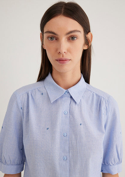 Mini Flower Printed Blue Shirt