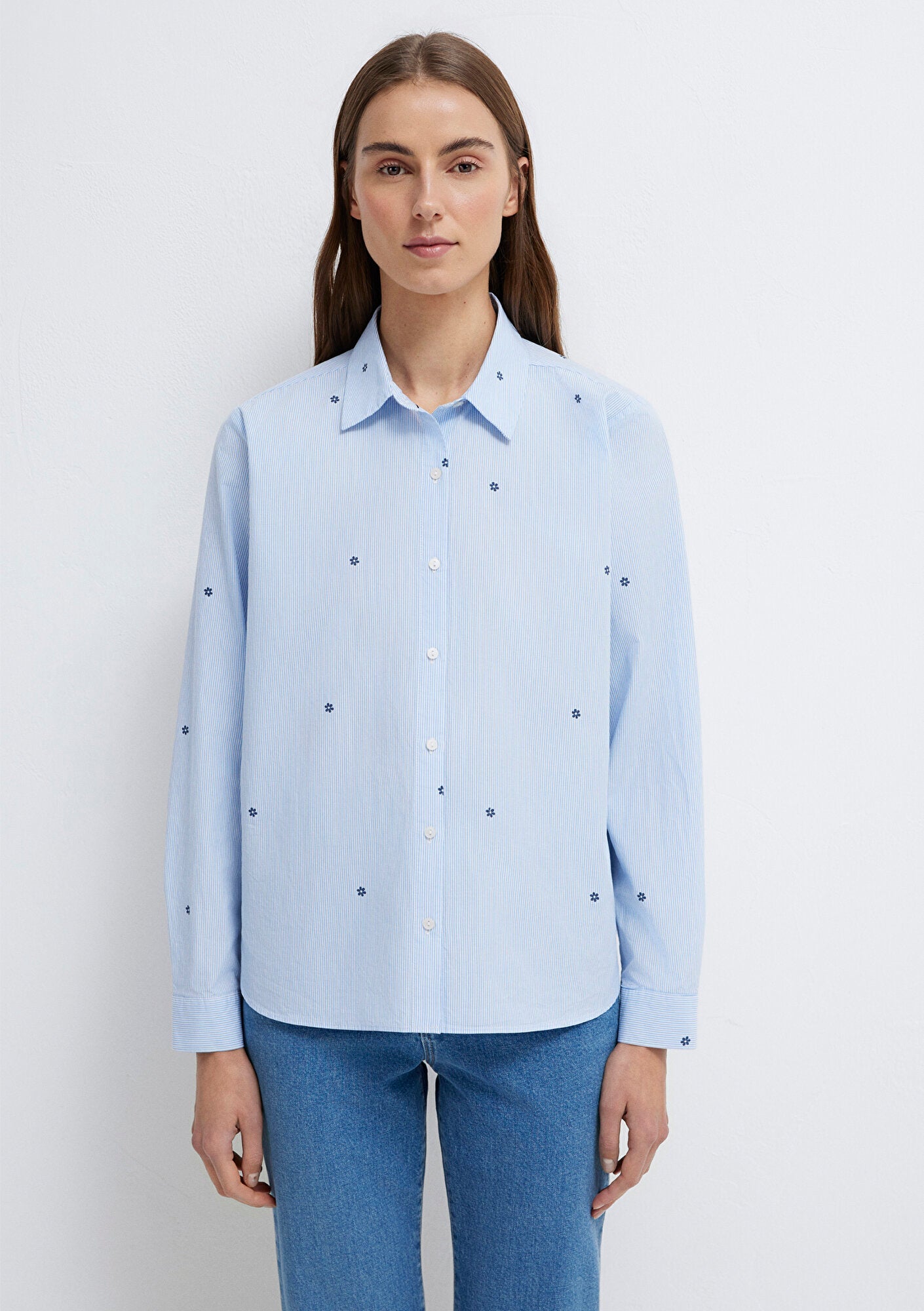 Flower Printed Blue Shirt