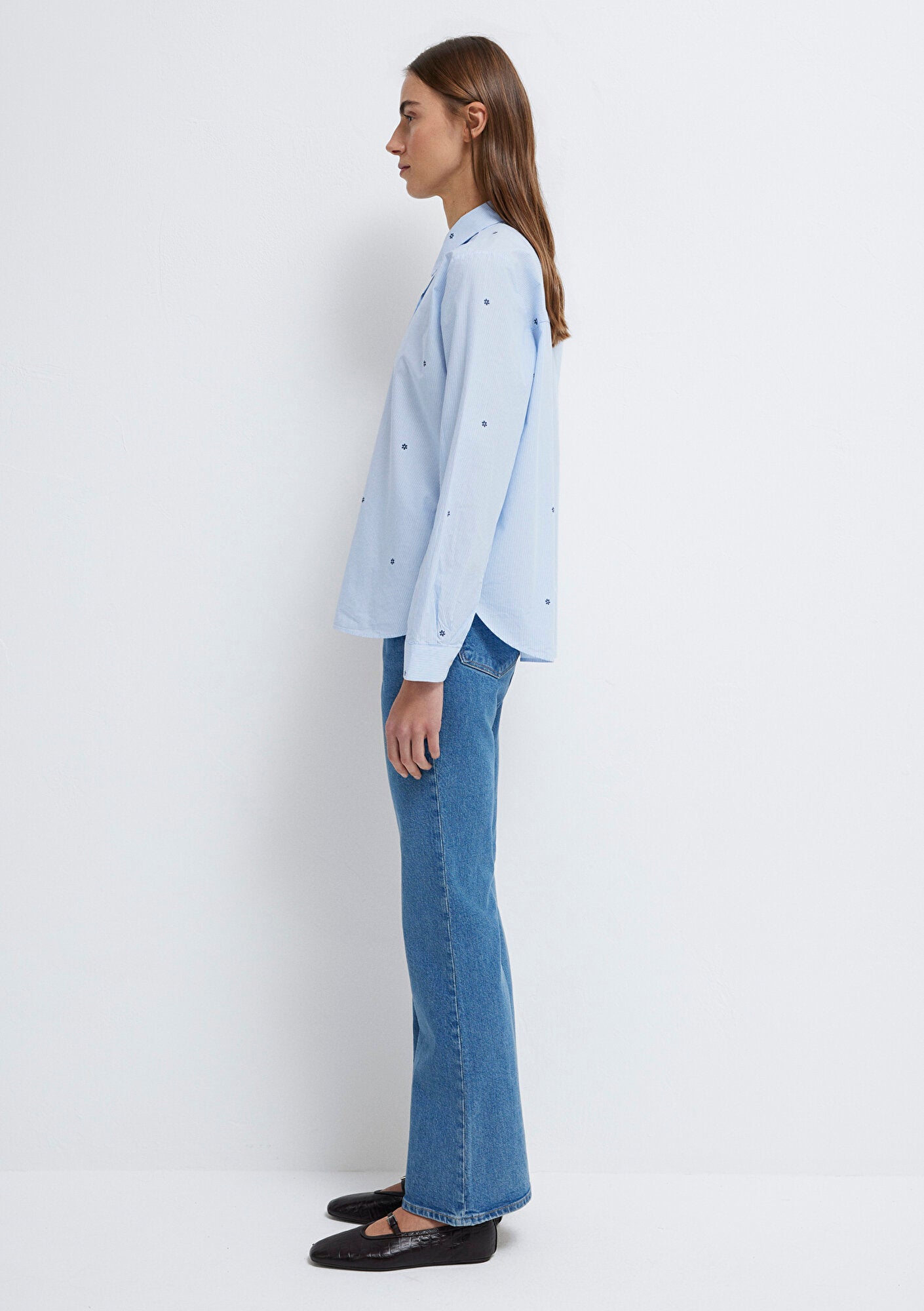 Flower Printed Blue Shirt