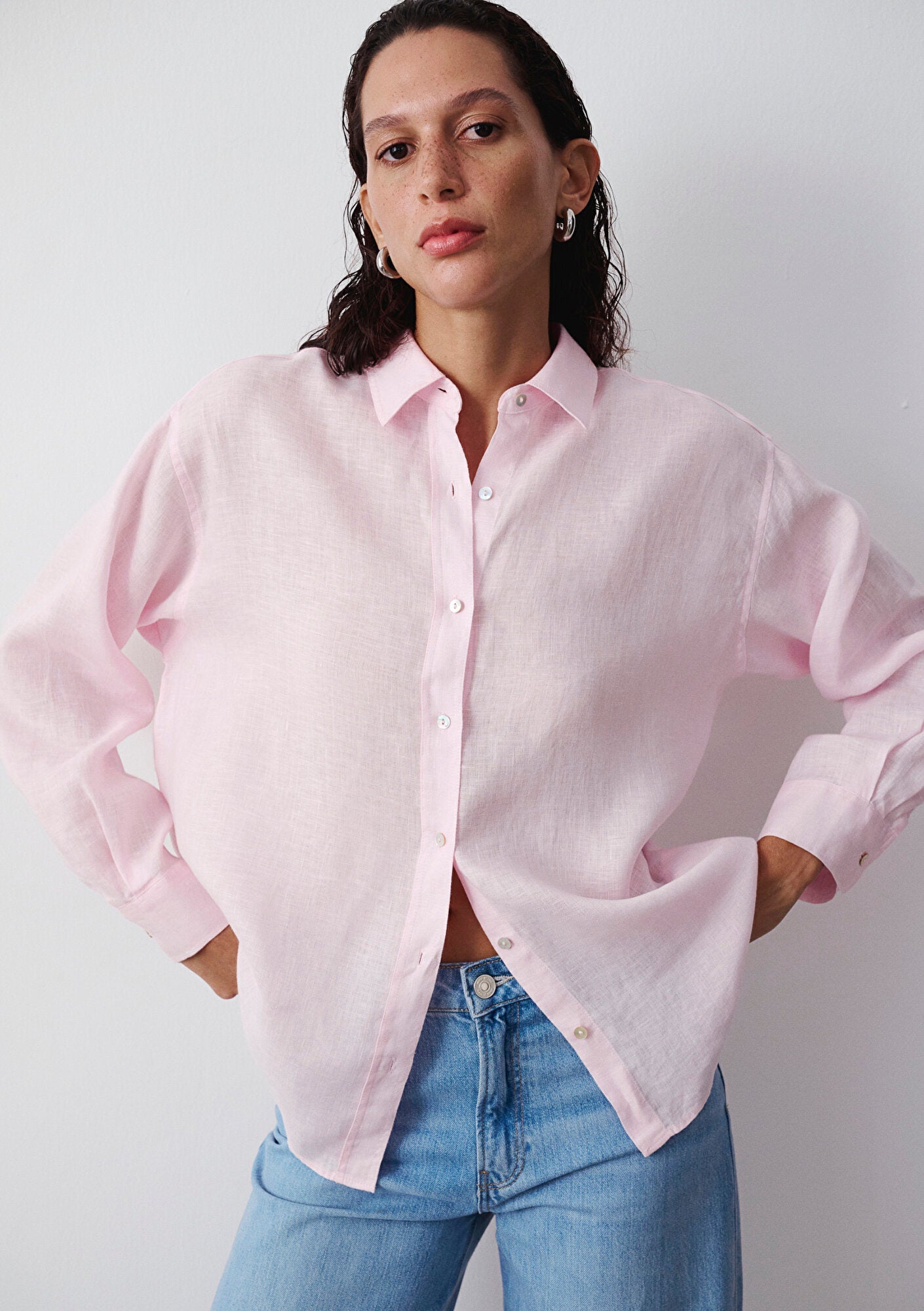 Linen Mix Pink Shirt