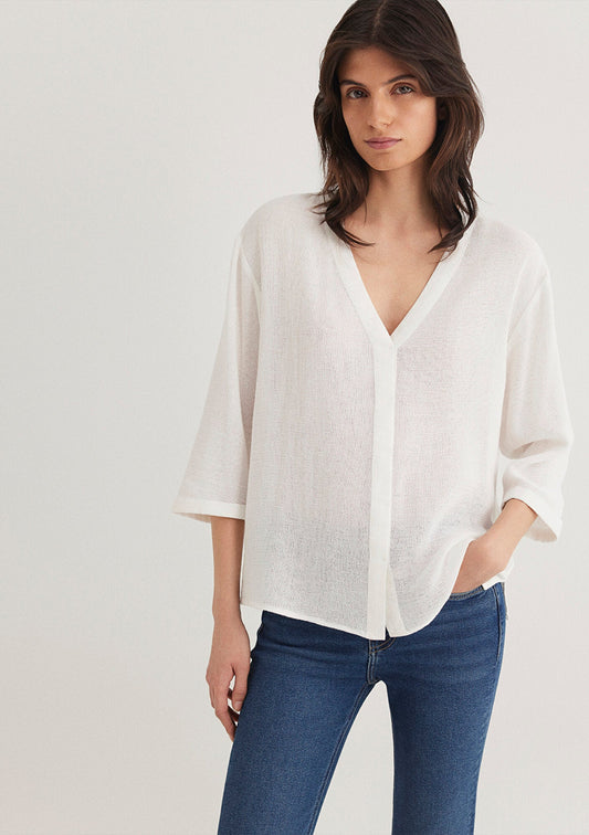 V Neck Ecru Blouse