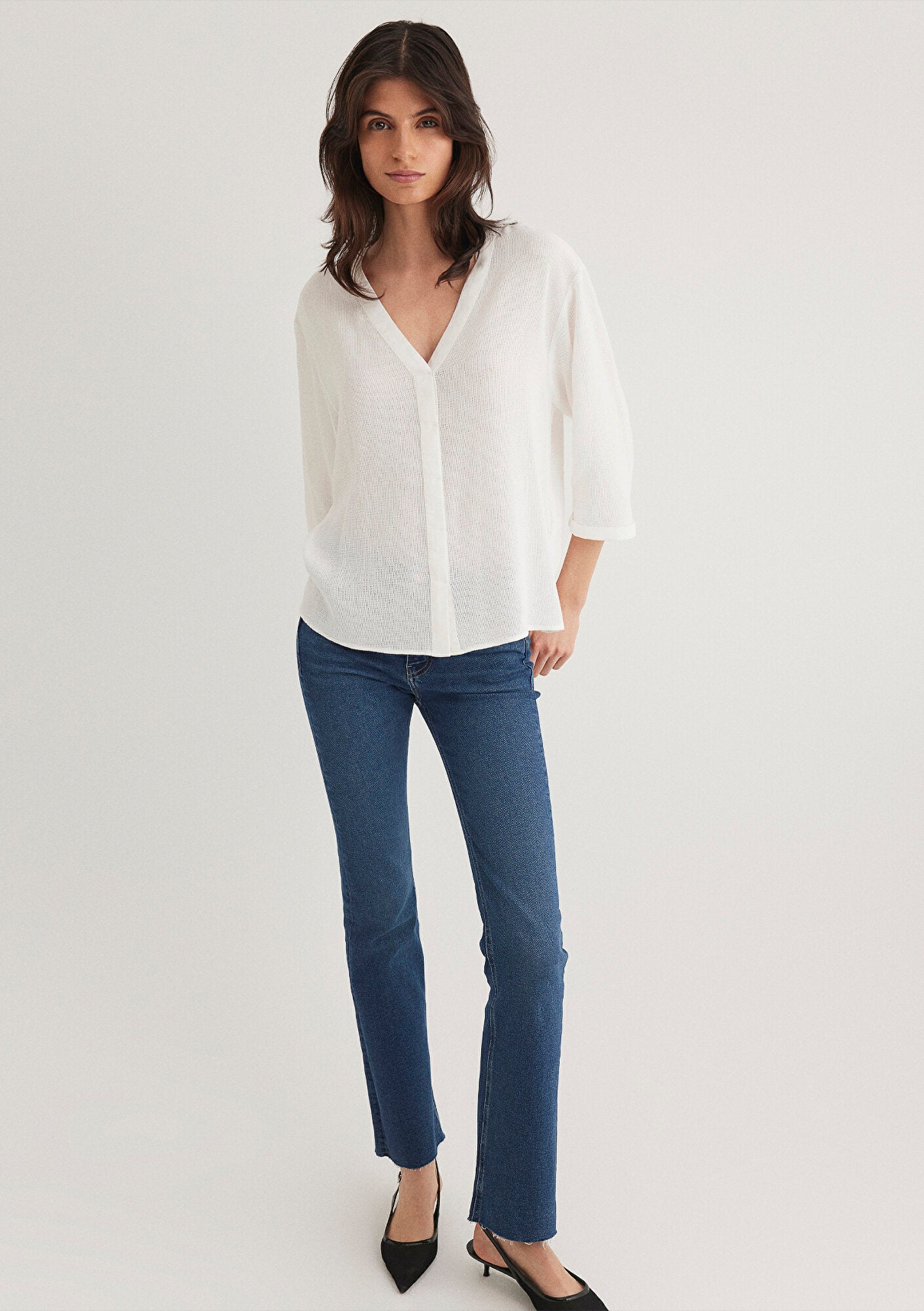 V Neck Ecru Blouse