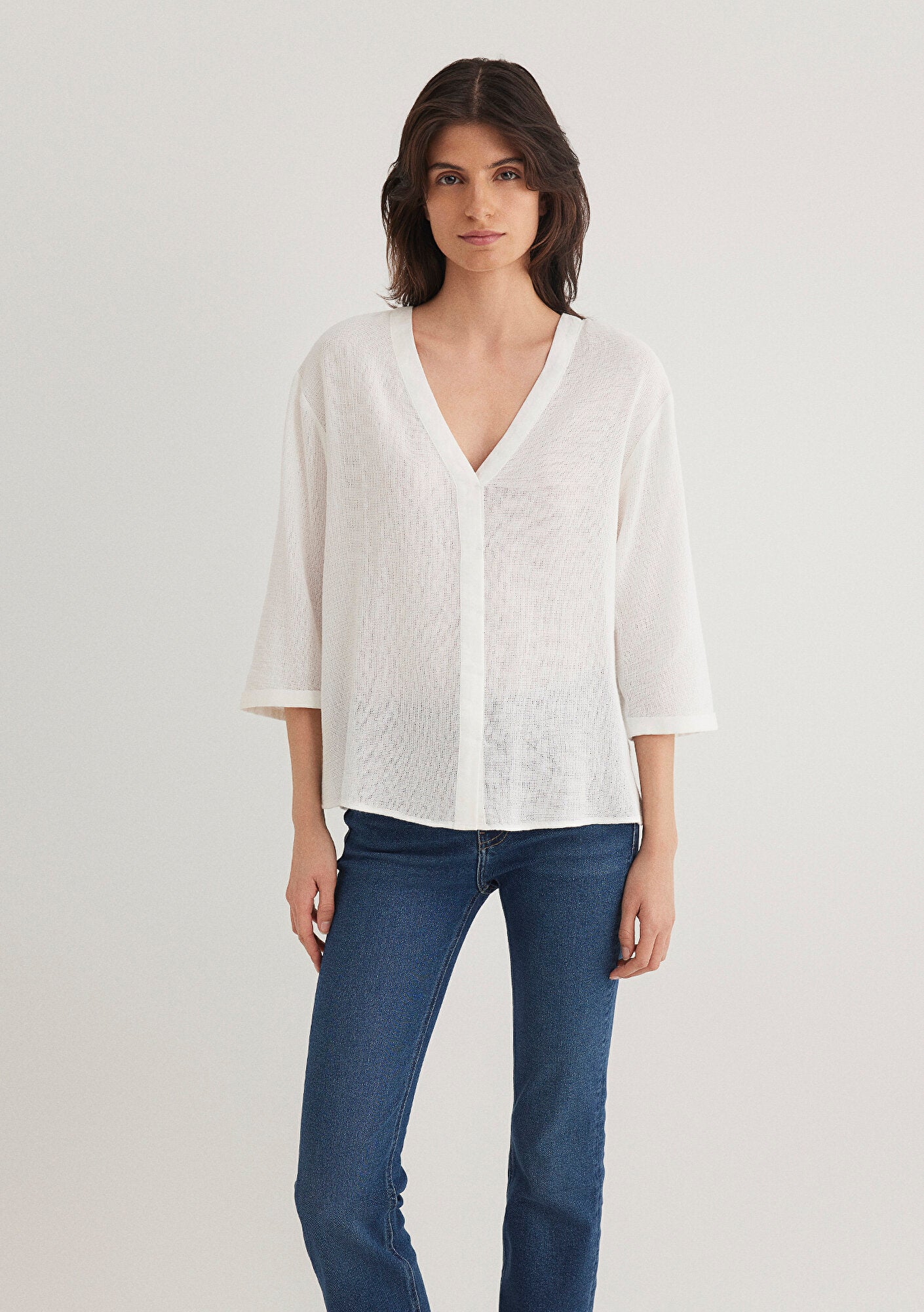 V Neck Ecru Blouse
