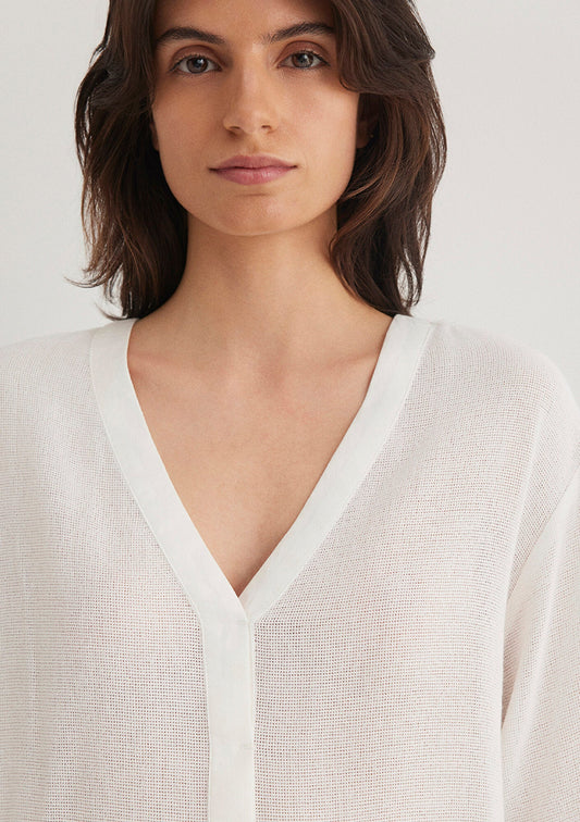 V Neck Ecru Blouse