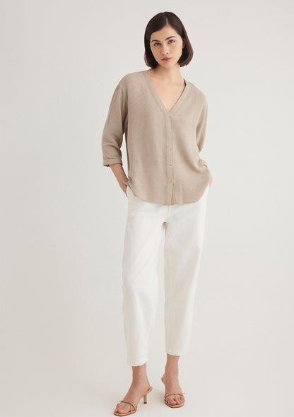 Beige Long Sleeve Blouse