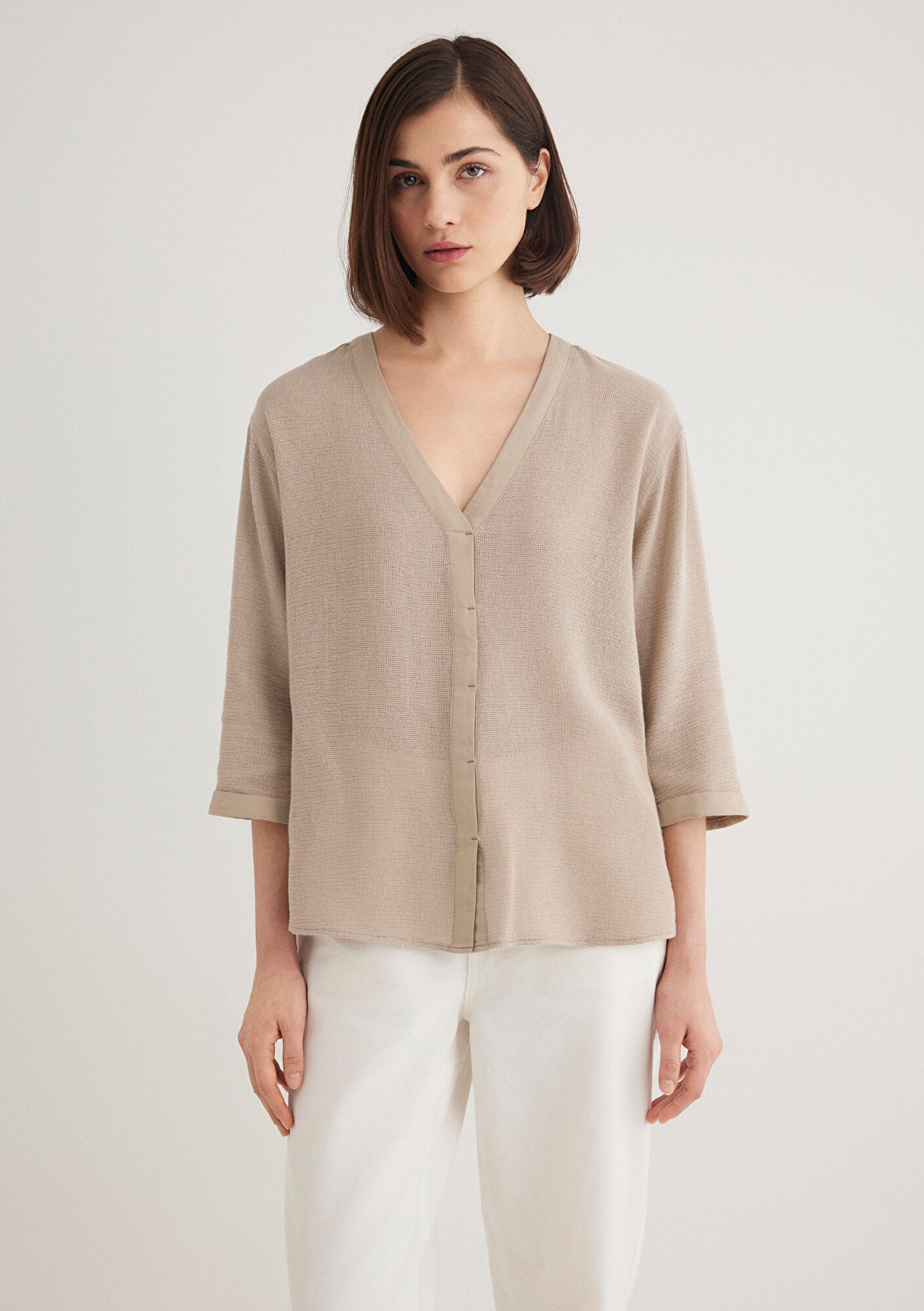 Beige Long Sleeve Blouse