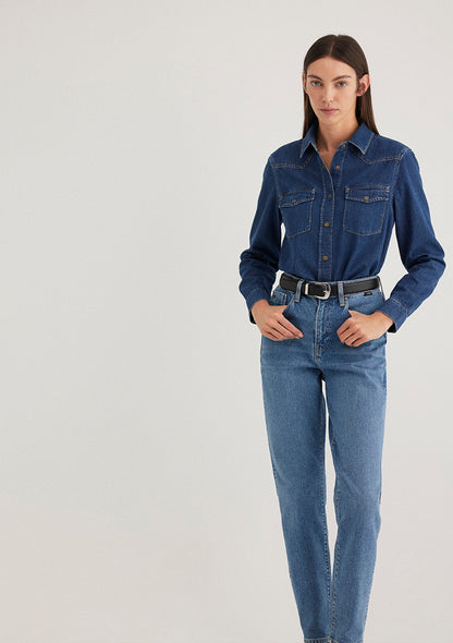 Angela Dark Blue Classic Denim Jean Shirt