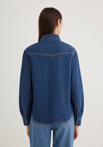 Angela Dark Blue Classic Denim Jean Shirt
