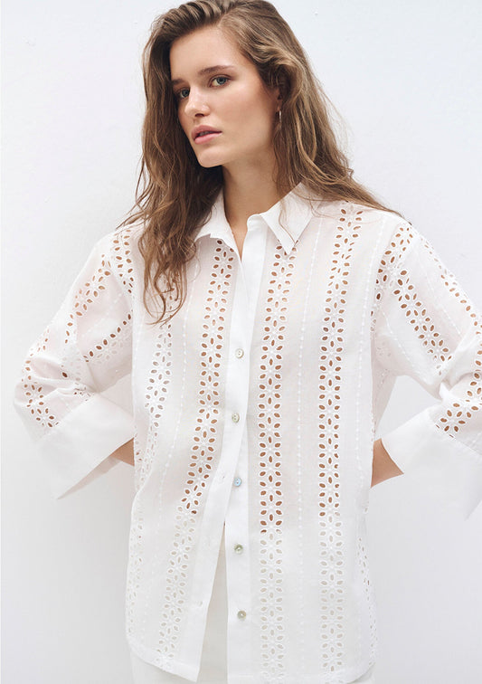 Lattice Emroidered White Shirt