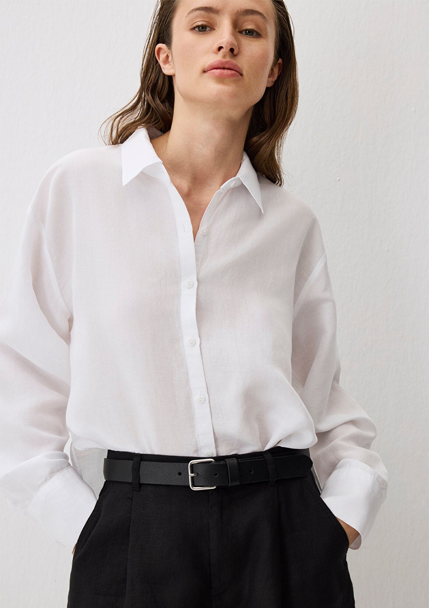 White Tencel TM Lyocell Blend Shirt