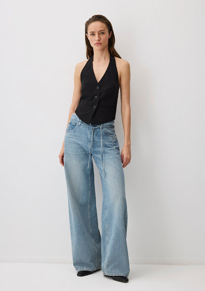 Black Tencel TM Lyocell Blend Sleeveless Blouse