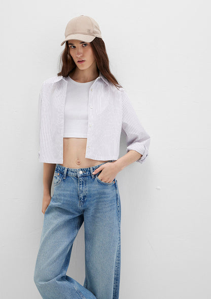 Striped Crop White Shirt