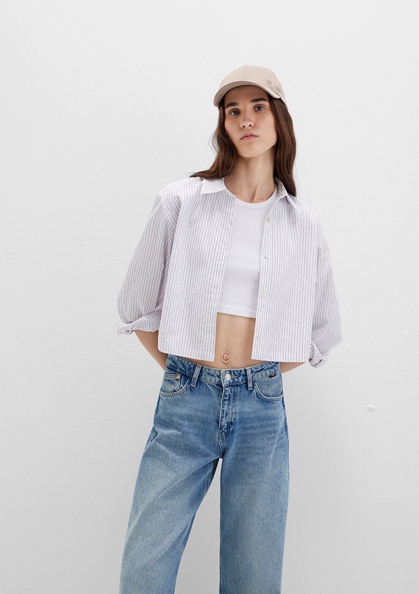 Striped Crop White Shirt