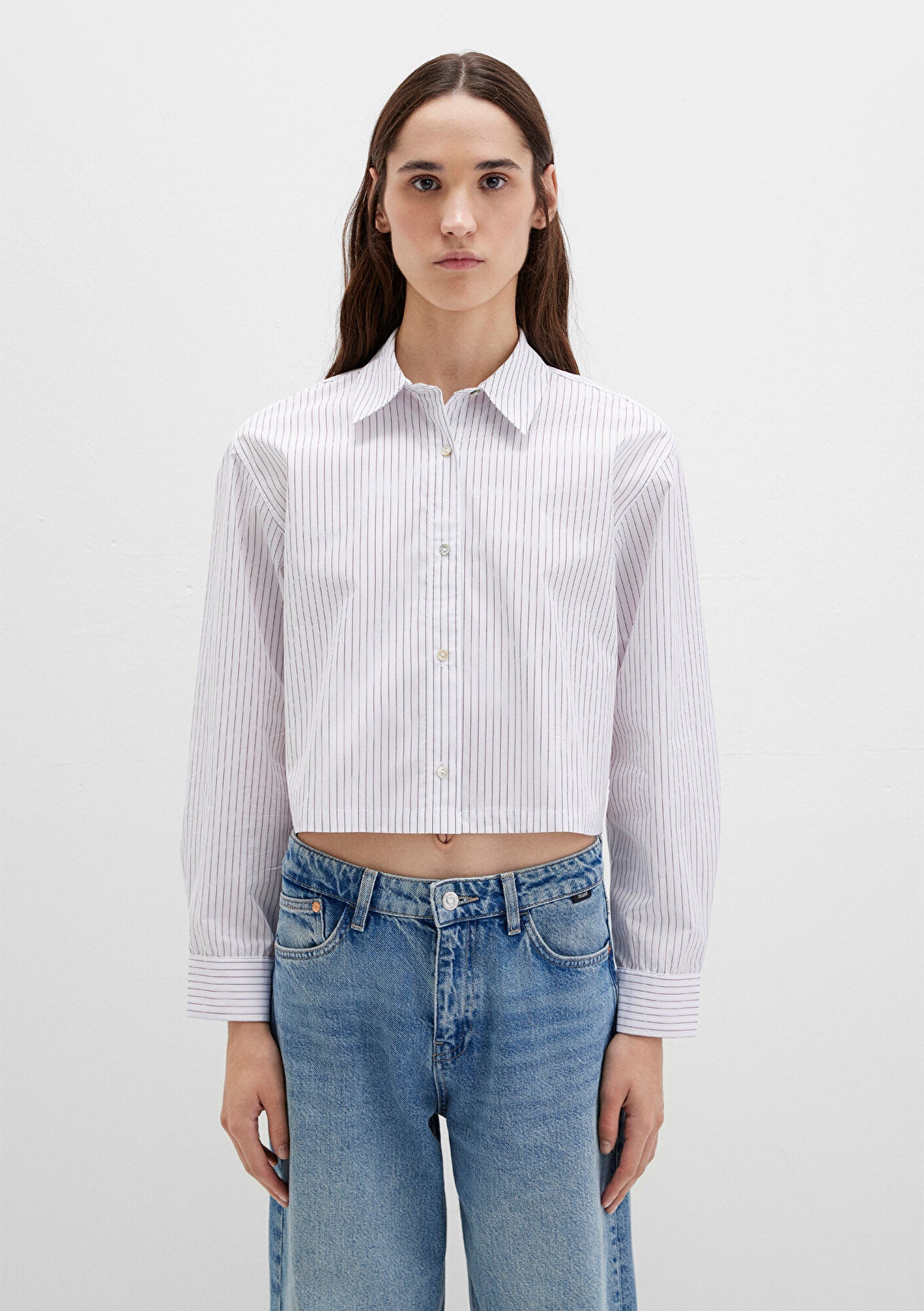 Striped Crop White Shirt