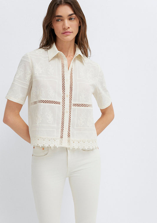 Embroidered Detail Ecru Shirt