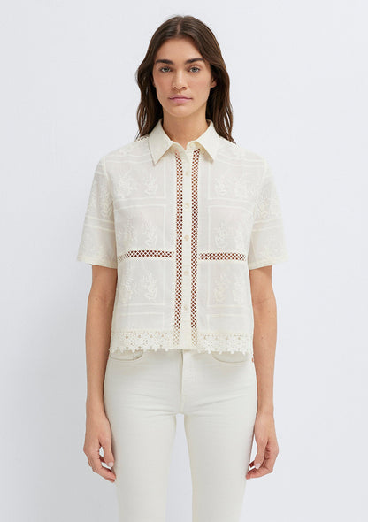 Embroidered Detail Ecru Shirt