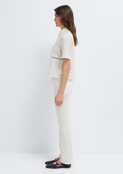 Embroidered Detail Ecru Shirt