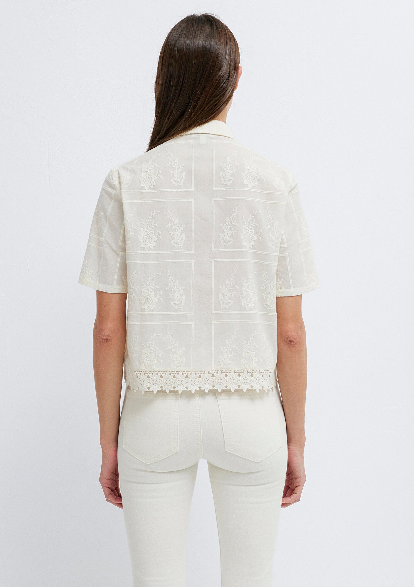 Embroidered Detail Ecru Shirt