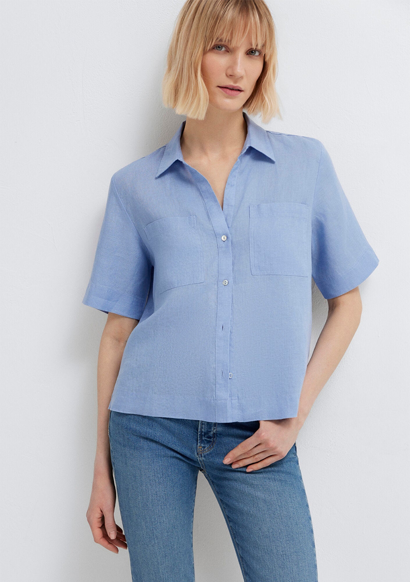 Linen Mix Blue Shirt