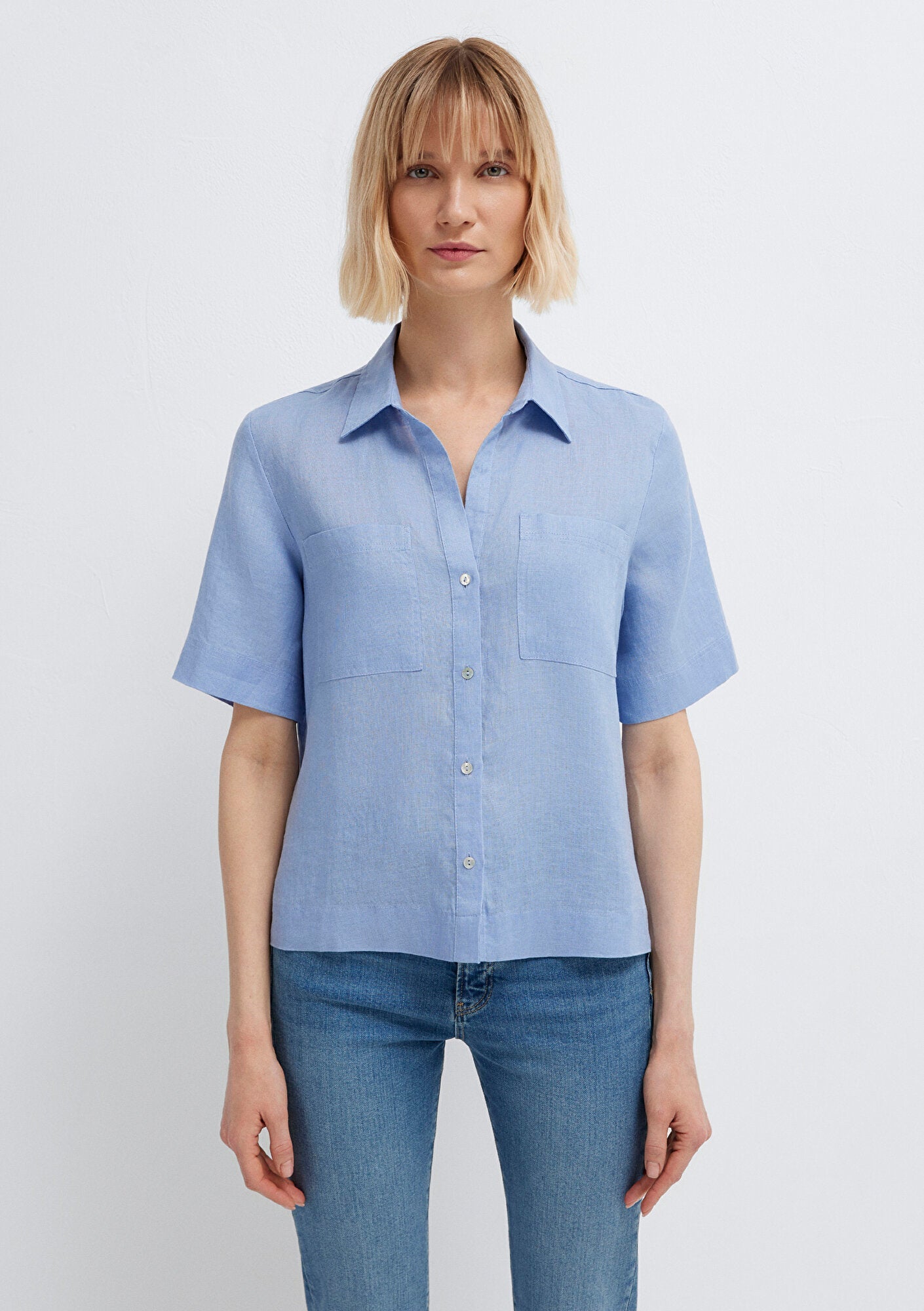 Linen Mix Blue Shirt