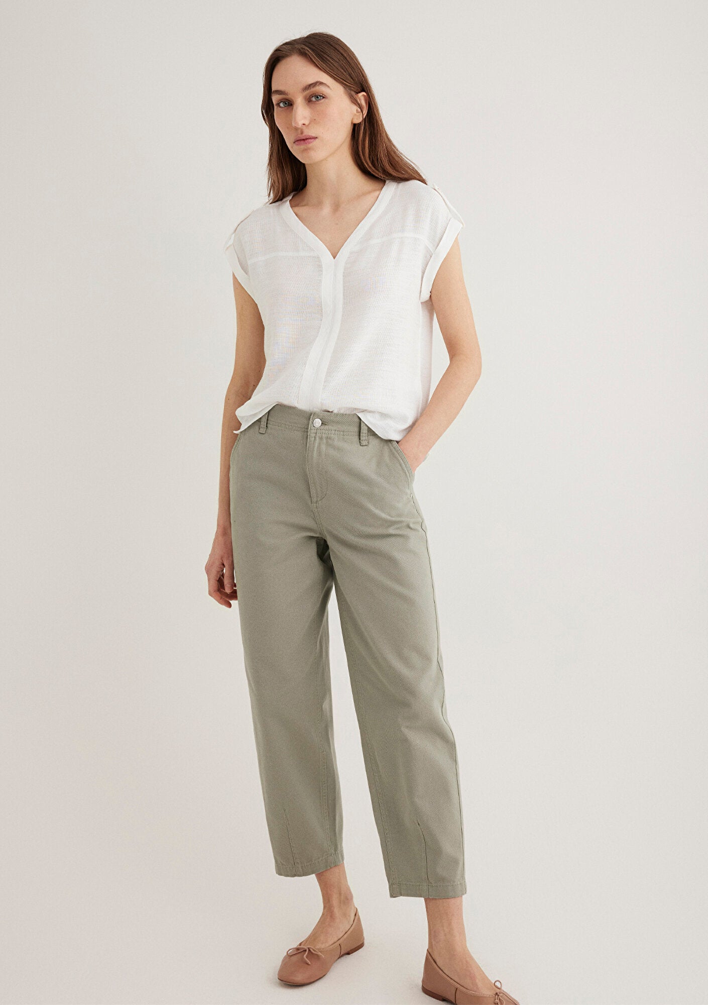 V Neck White Blouse