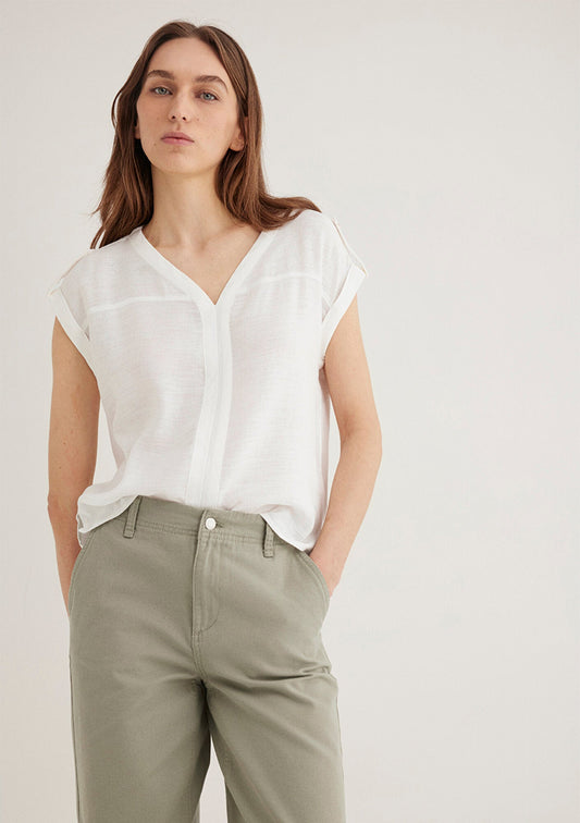 V Neck White Blouse