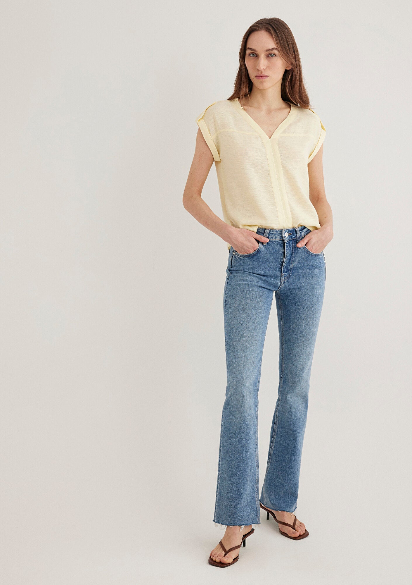 V Neck Yellow Blouse