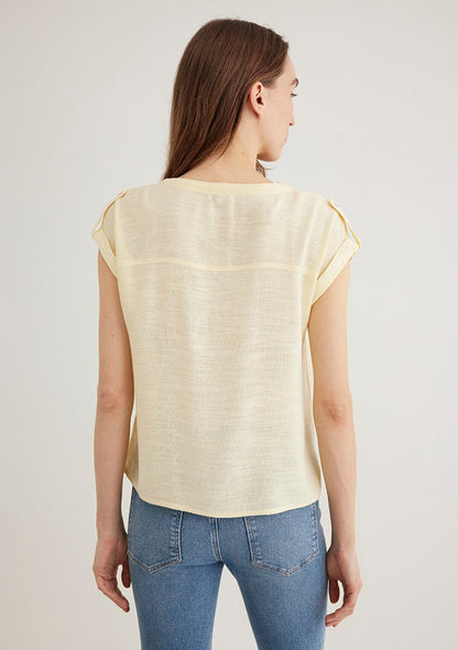 V Neck Yellow Blouse