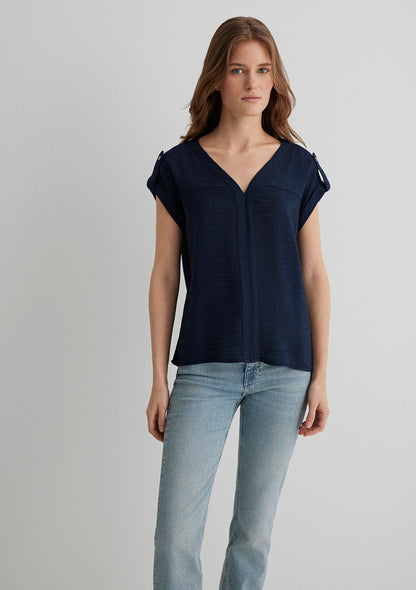V Neck Navy Blouse