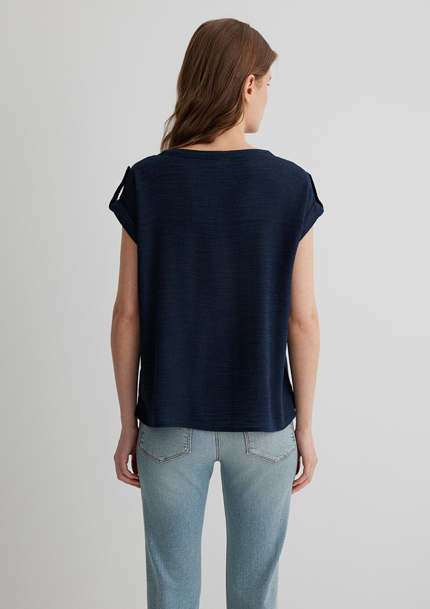 V Neck Navy Blouse