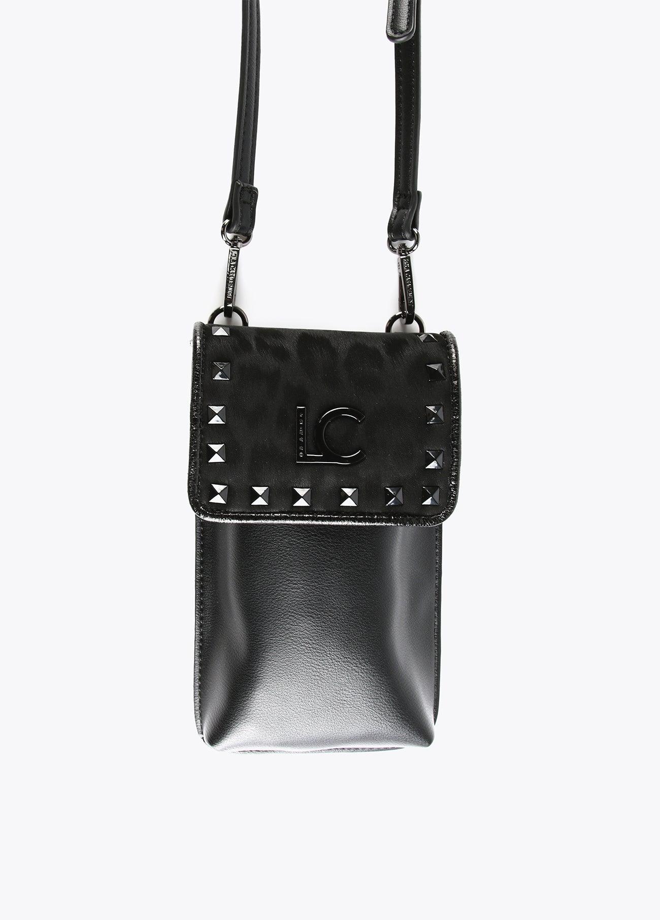 12402006-Neoprene and animal print mobile phone bag-Black