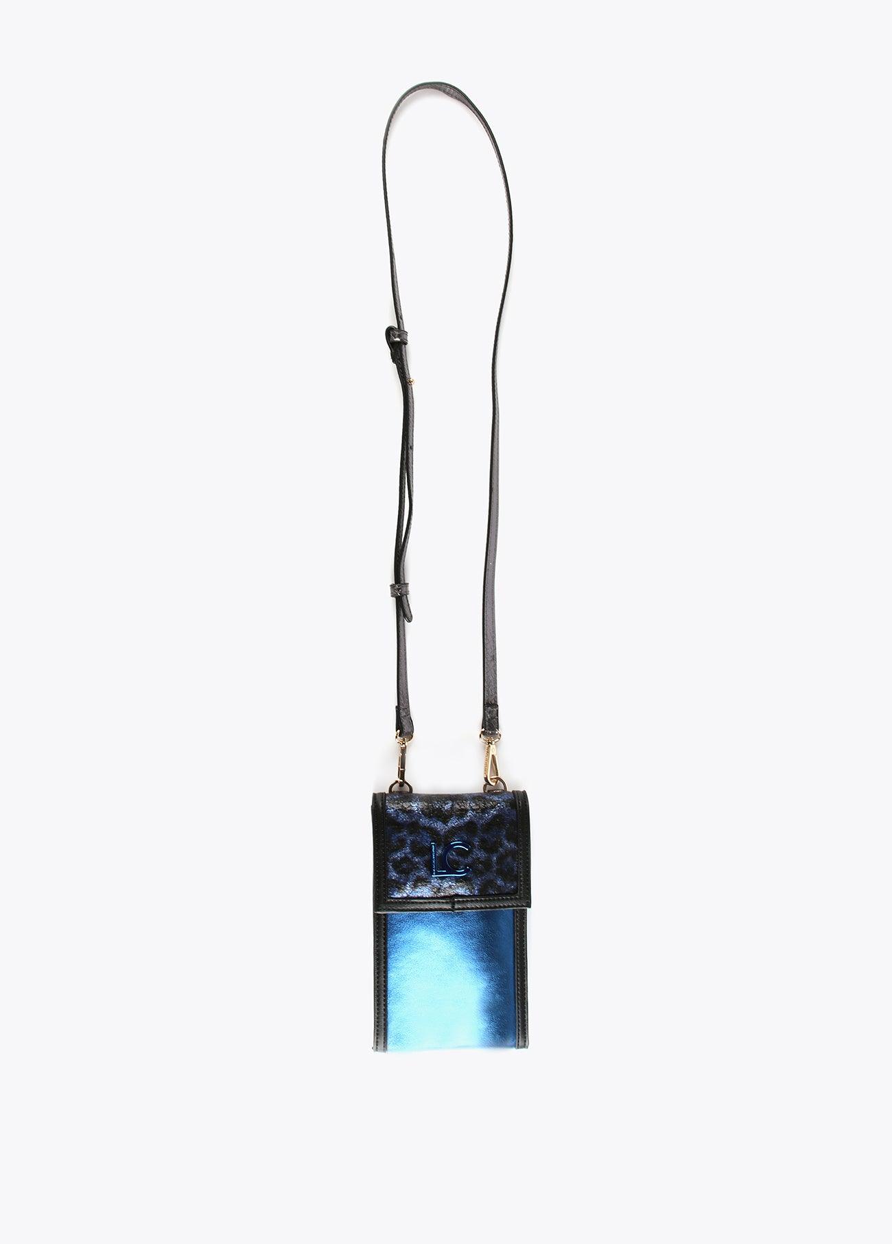 12402007-Mini metallic animal print mobile phone bag-Blue