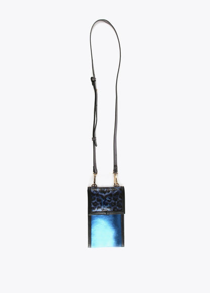 12402007-Mini metallic animal print mobile phone bag-Blue