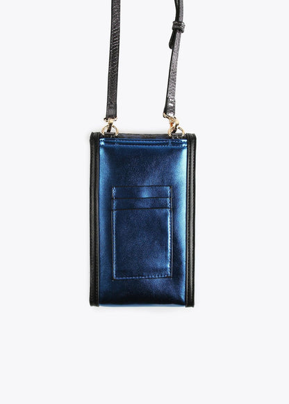 12402007-Mini metallic animal print mobile phone bag-Blue