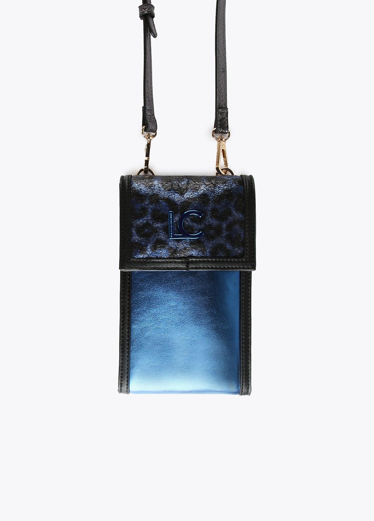 12402007-Mini metallic animal print mobile phone bag-Blue