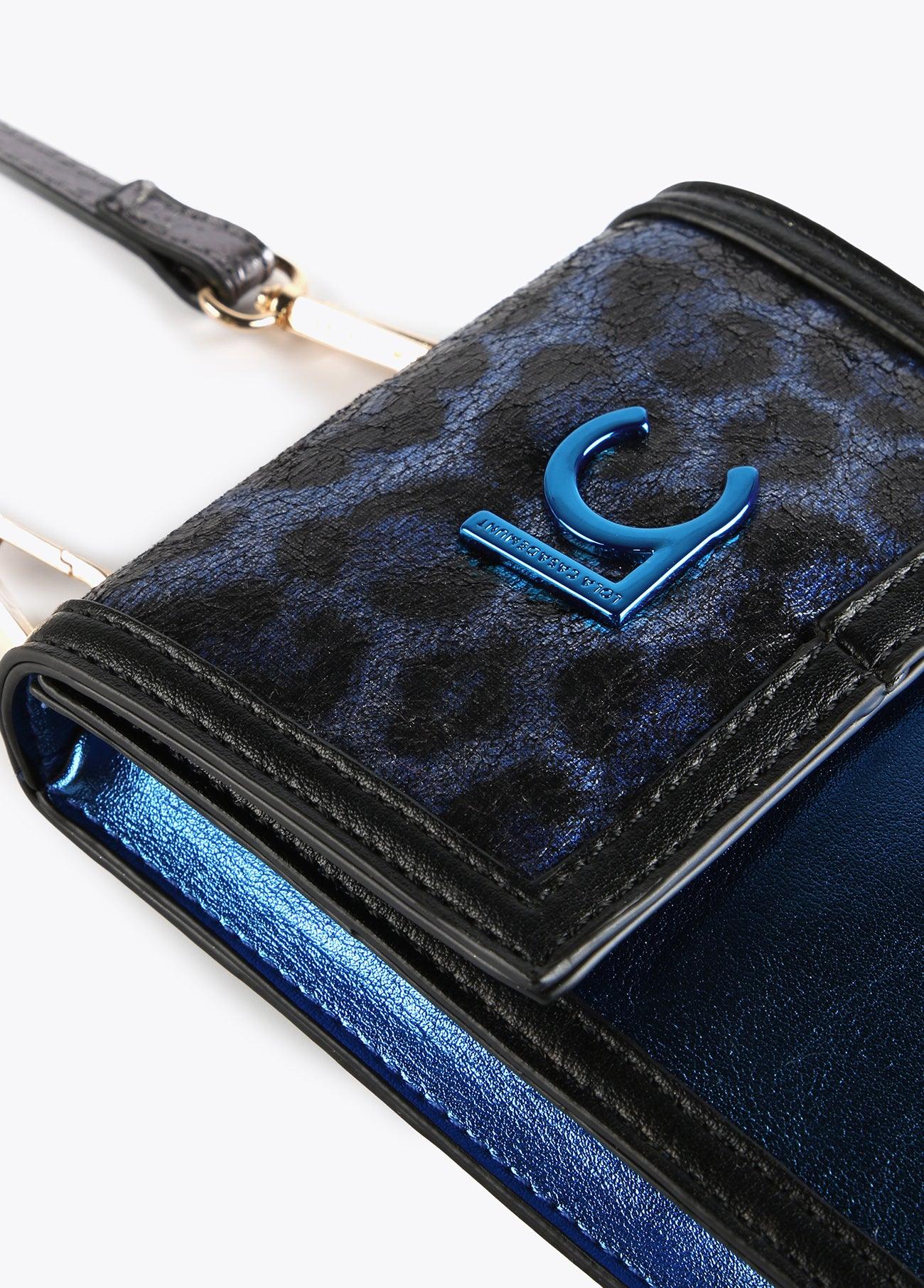 12402007-Mini metallic animal print mobile phone bag-Blue