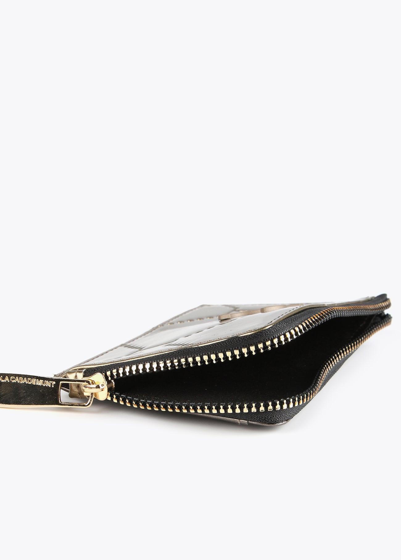 12405007-Patent leather card holder-Golden